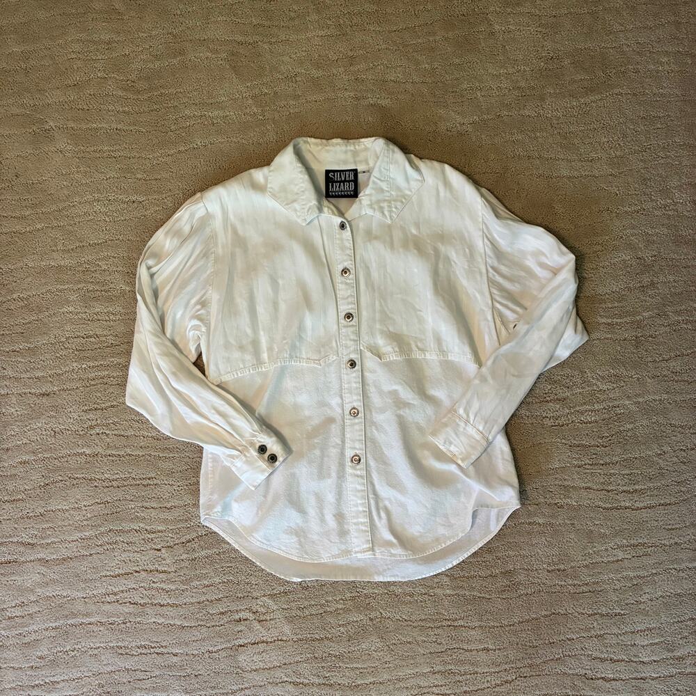Vintage 1990s Women’s M Western White Concho Button Up ‘’Silver Lizard’’